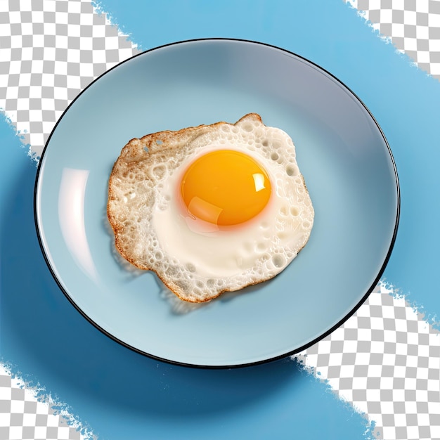 PSD fried egg on blue dish with transparent background with clipping path