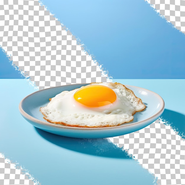 PSD fried egg on blue dish with transparent background with clipping path