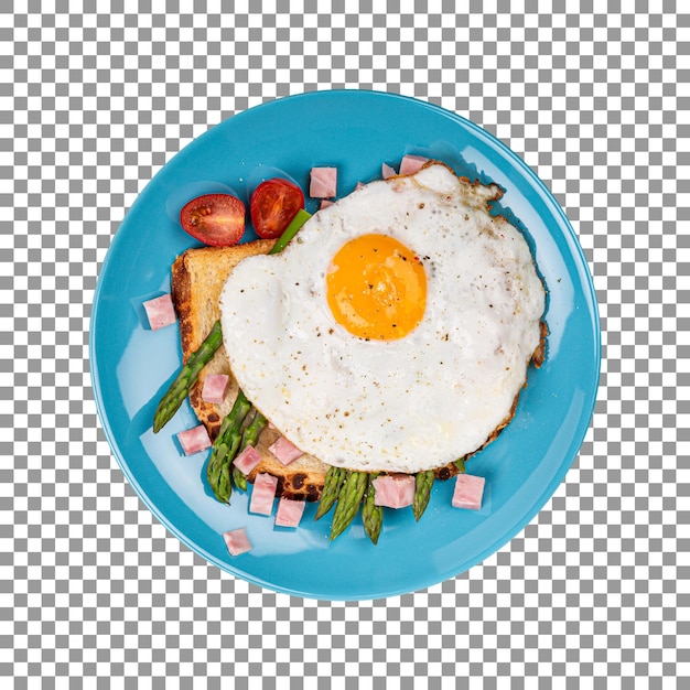 PSD fried egg with toast on plate with transparent background