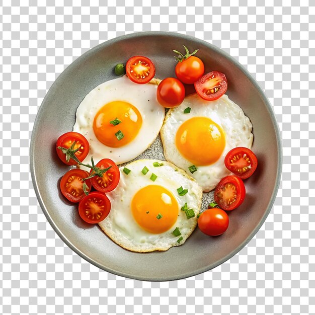 PSD uova fritte con pomodori su piatto isolato su uno sfondo trasparente