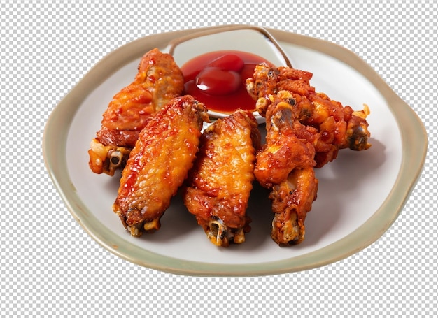 Fried fresh chicken wings with tomato sauce on alpha layer