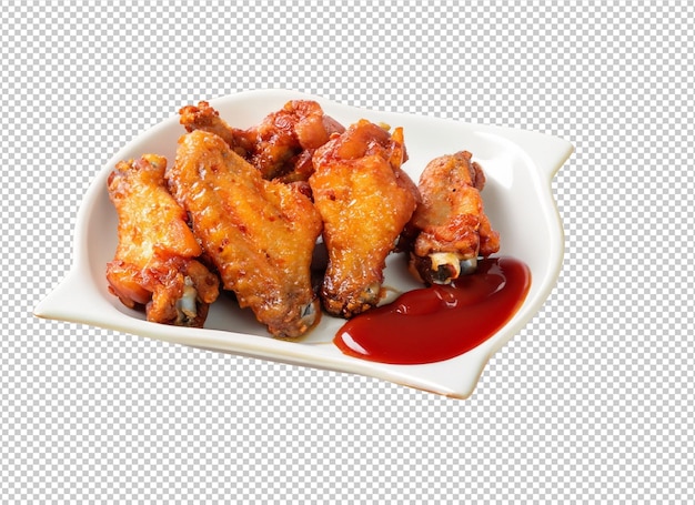 Fried fresh chicken wings with tomato sauce on alpha layer