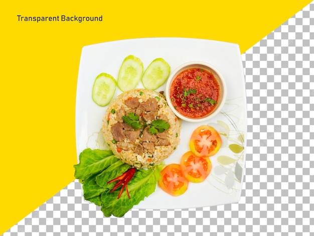 PSD fried rice with beef on transparent background