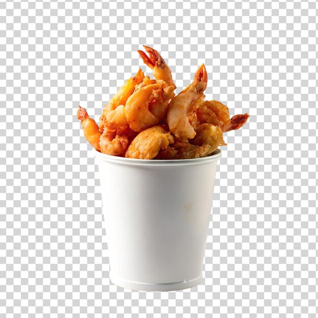 PSD fried shrimp on white bucket isolated on transparent background