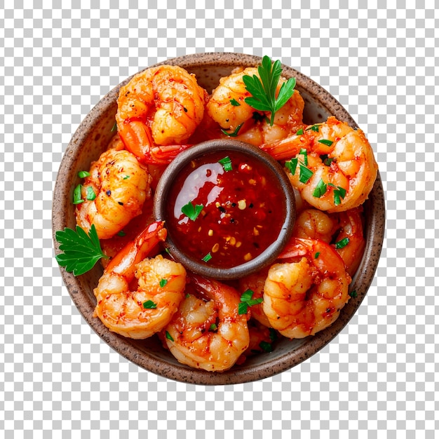 PSD fried shrimp with sauce isolated on a transparent background