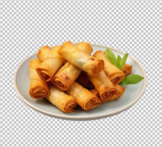 PSD fried spring rolls with sweet chili sauce ramadan fried rolls with sauce in plate isolated