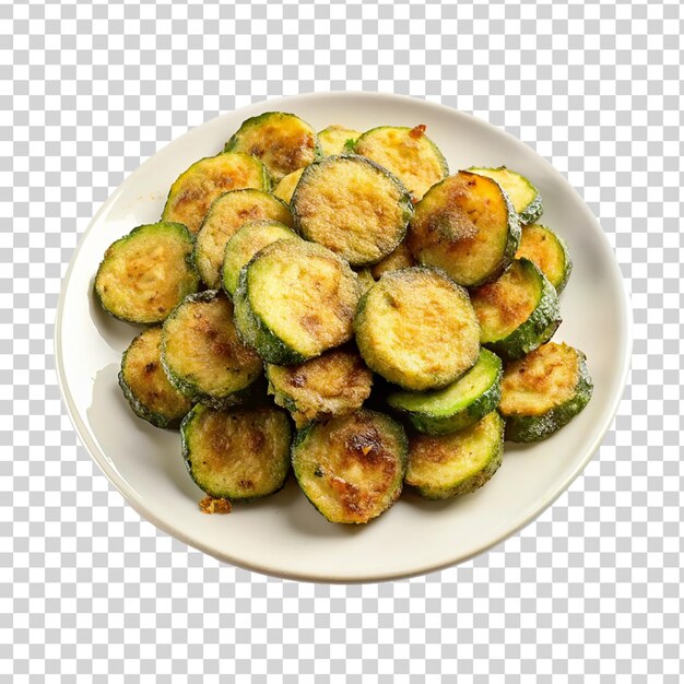 Fried zucchini on white plate on transparent background