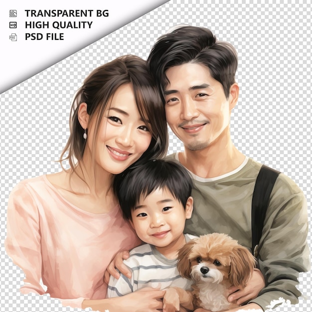 PSD friendly asian family ultra realistic style white backgro