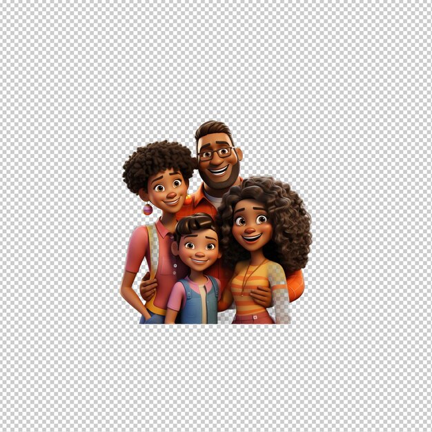 Friendly black family 3d cartoon style transparent background i