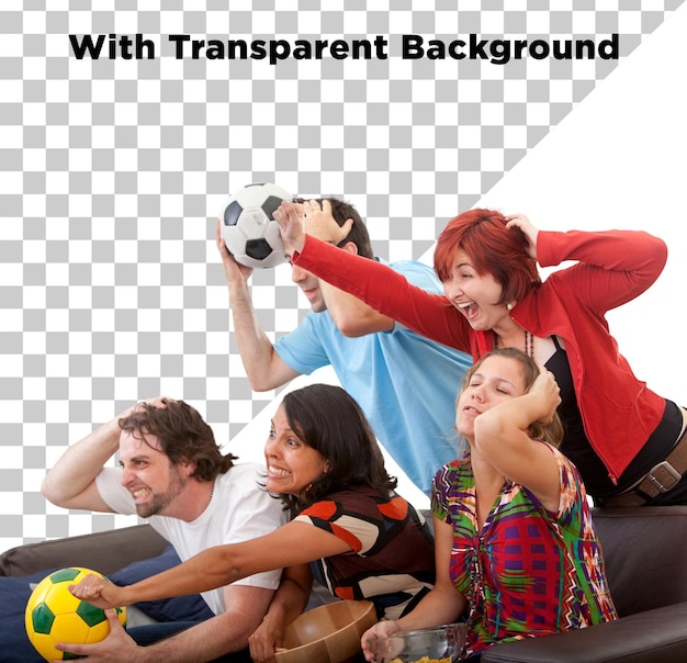 Friends watching football match png psd on transparent background