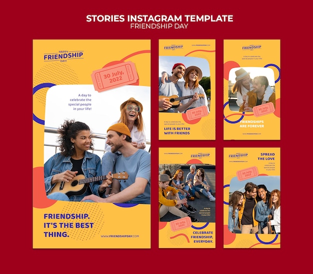 PSD collezione di storie di instagram del giorno dell'amicizia con design a cerchi