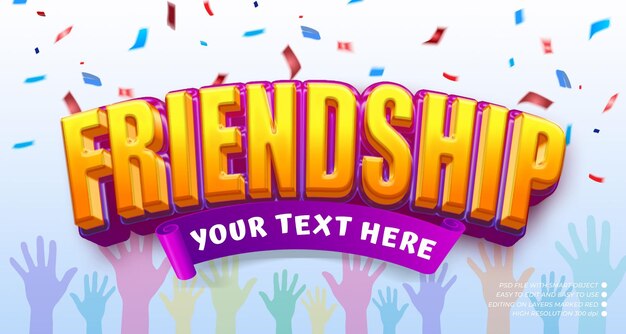 Friendship day text with editable text 3d style effect