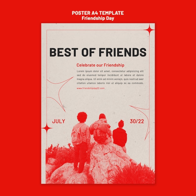 PSD friendship day vertical poster template with red hue and stars design