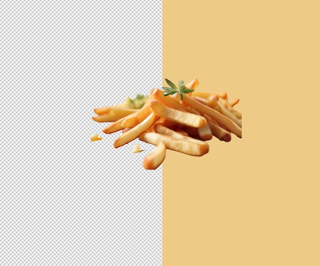 PSD patatine fritte 3d render sullo sfondo bianco e icona delle patatine fregate