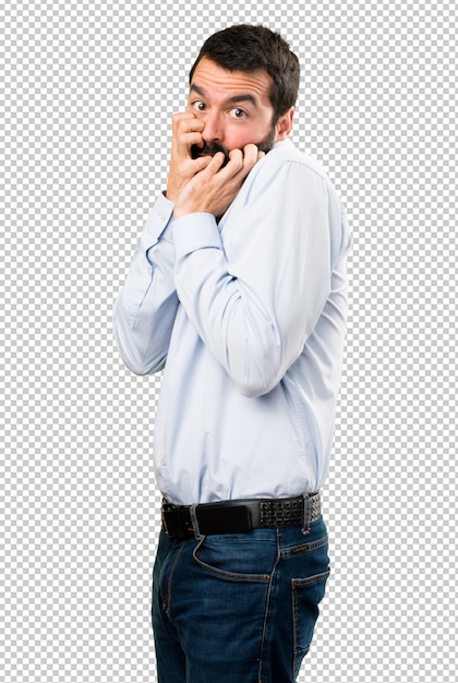 PSD frightened handsome man with beard