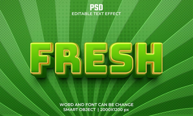 Fris groen kleur 3d bewerkbaar teksteffect premium psd met achtergrond
