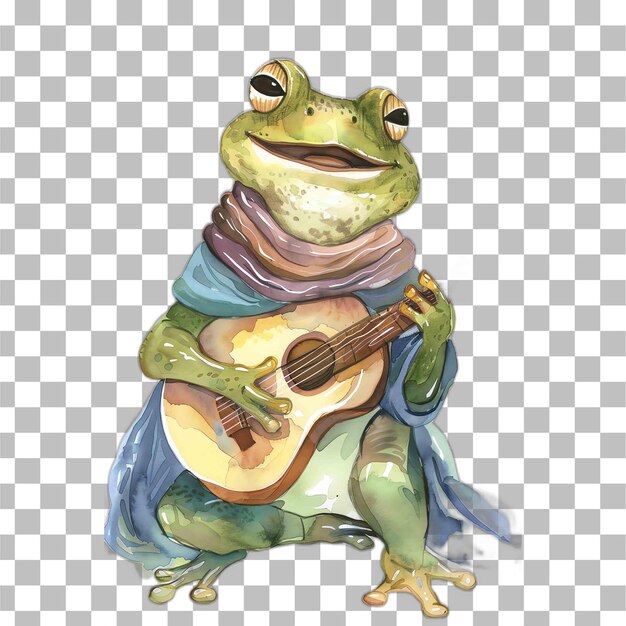 PSD frog cute animal with guitar for nursery