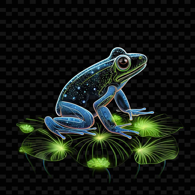 PSD frog enchanted pond spiraling neon lines water lily webbed f png y2k shapes transparent light arts