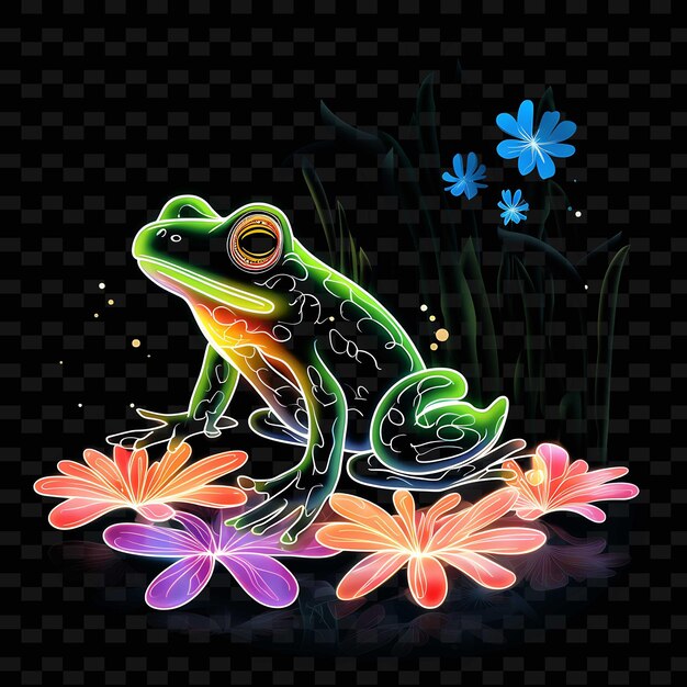 PSD frog enchanted pond spiraling neon lines water lily webbed f shape y2k neon light art collections