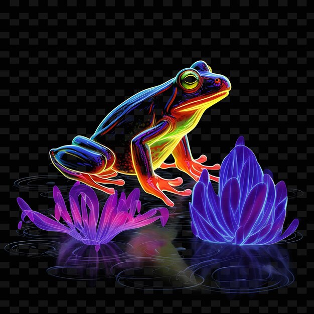 PSD frog enchanted pond spiraling neon lines water lily webbed f shape y2k neon light art collections