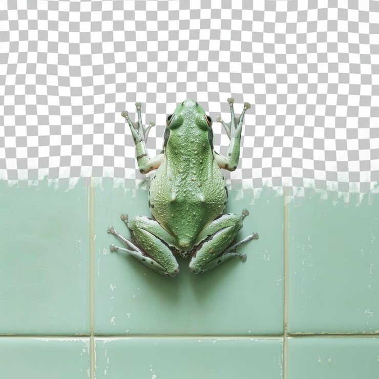 PSD a frog is on a tile with a grout that says frog on it
