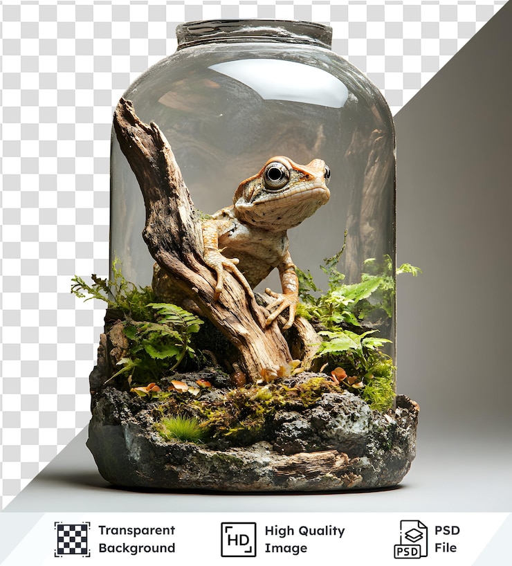PSD frog in jar with transparent background psd