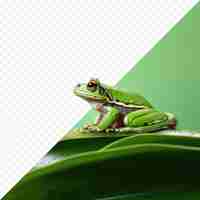 PSD una rana si siede su una foglia verde con uno sfondo verde.