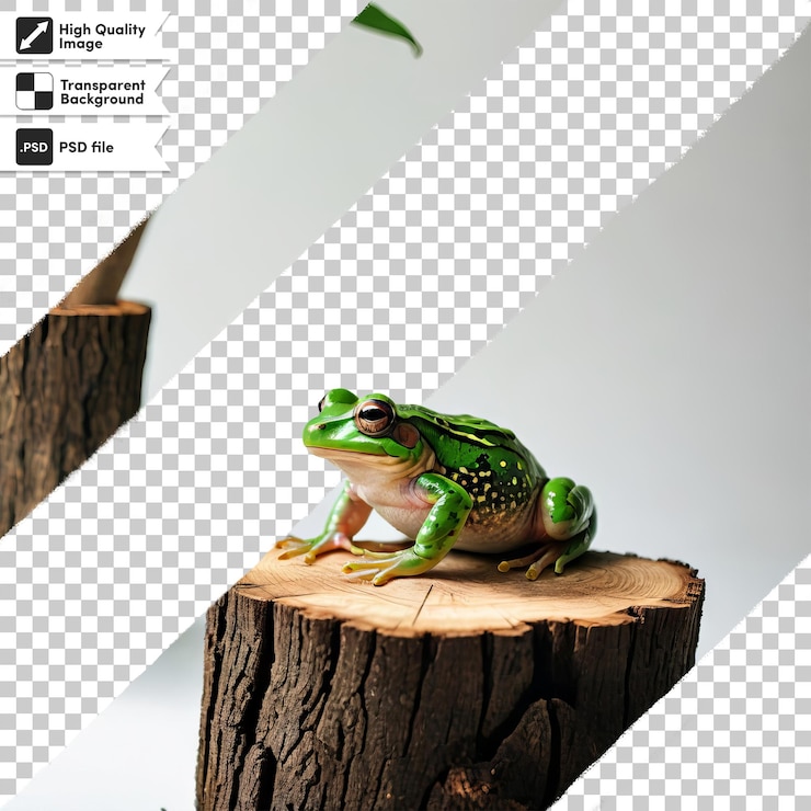 PSD a frog sits on a log with a pencil and a pencil