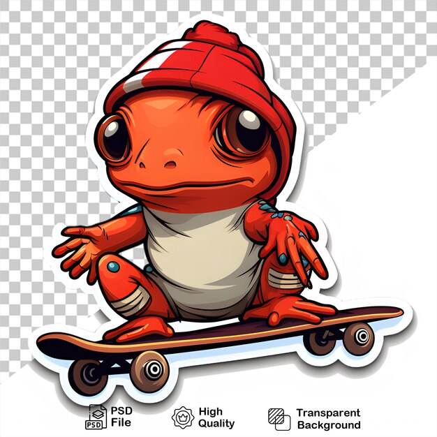 PSD frog on skateboarding sticker isolated on transparent background include png file