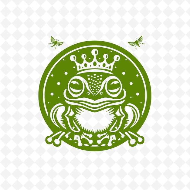 PSD a frog with a crown on his head and the words quot frog quot on the green background