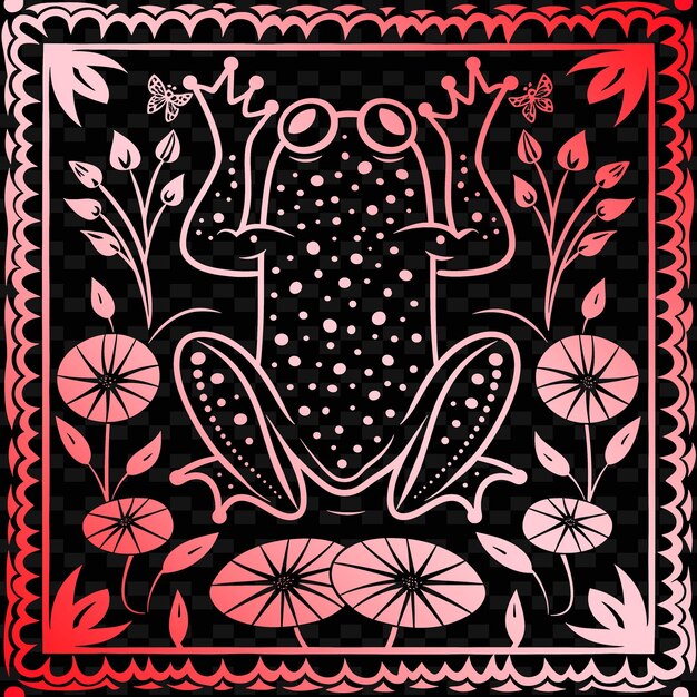 PSD a frog with flowers and a red background