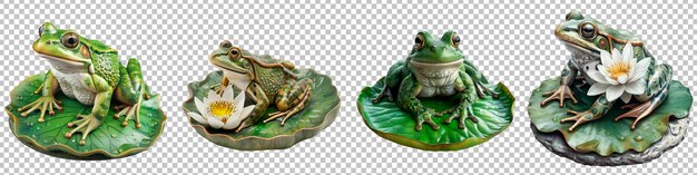 PSD frogs on lily pads isolated on transparent background