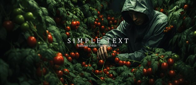 PSD from above of crop anonymous gardener with gardening scissors picking ripe red tomatoes