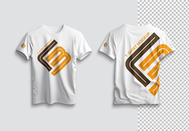 Front and back flat isolated tshirts on White Mockup