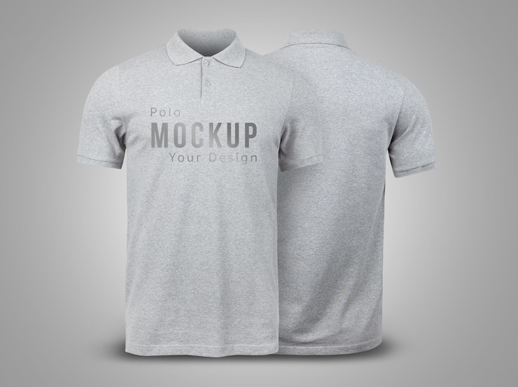 PSD front and back of grey polo mockup 