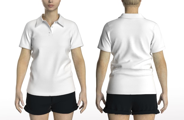 PSD front and back model wearing white polo shirt mockup