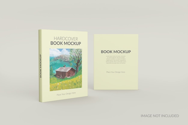 front and back view of hardcover book standing mockup
