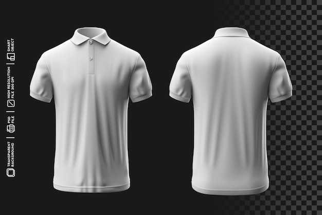 front and back view polo tshirt mockup psd for realistic presentations without background