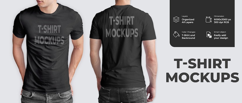 Premium PSD | Front and back view realistic t-shirt mockup and 3d model ...