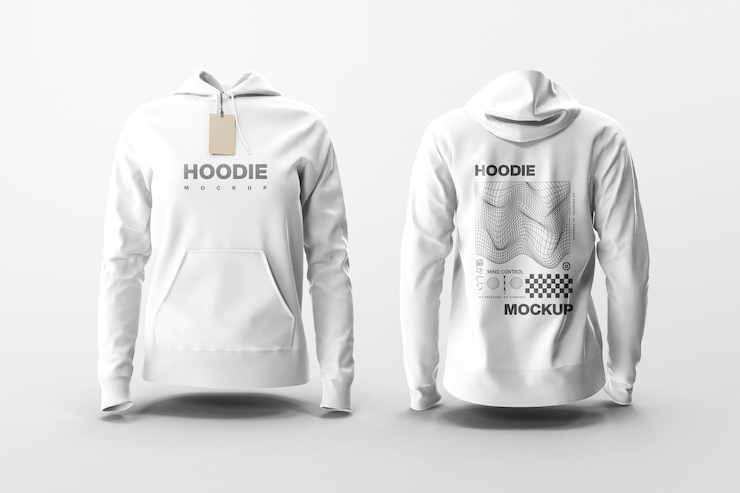 PSD front and back view white hoodie mockup template design with shadow psd