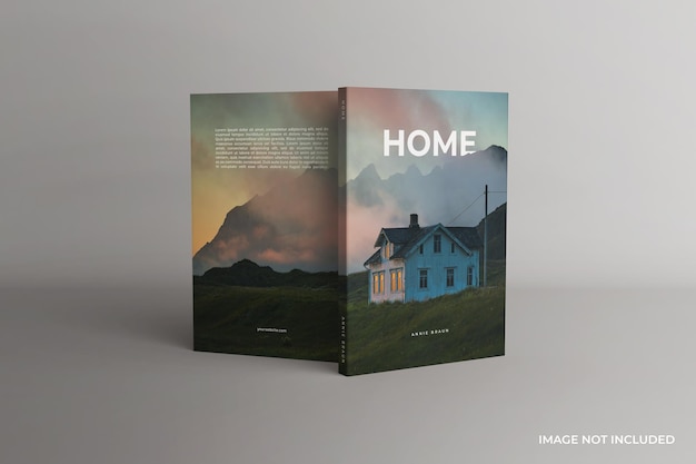 Front and back views of the standing softcover book mockup