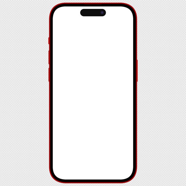 PSD front side photo of red smartphone similar to iphone without background template for mockup