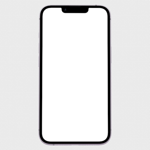 Front side photo of violet smartphone similar to iphone without background Template for mockup