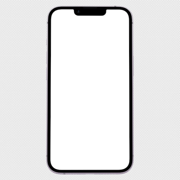 PSD foto laterale anteriore di uno smartphone viola simile a un iphone senza sfondo modello per il mockup