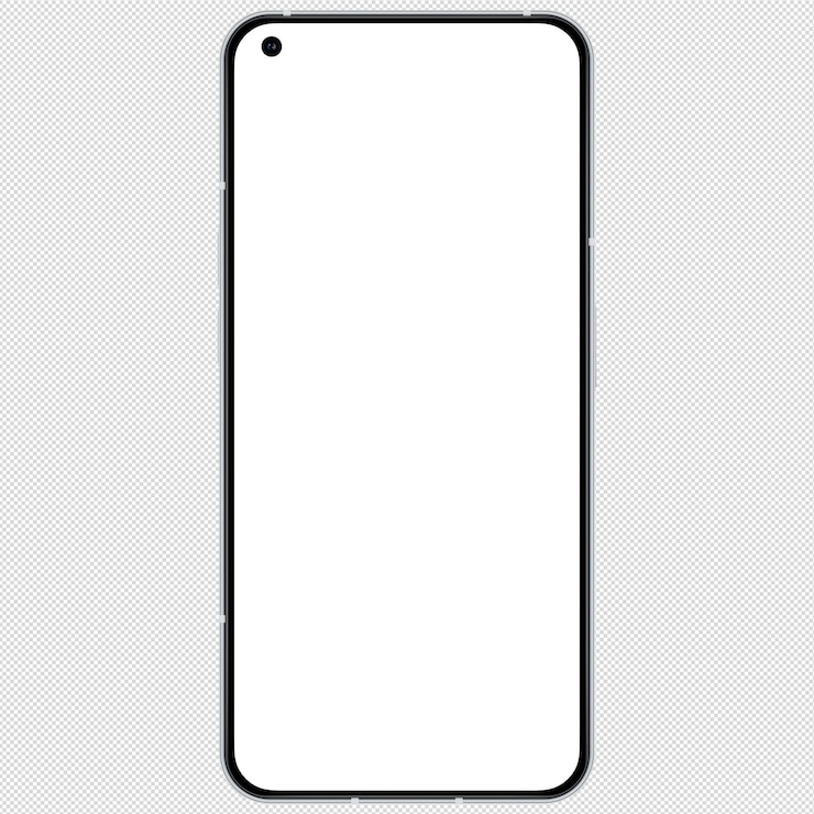 PSD front side photo of white smartphone similar to android without background template for mockup