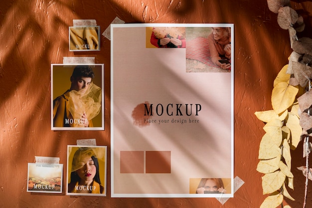 Vista frontale del mock-up moodboard autunnale