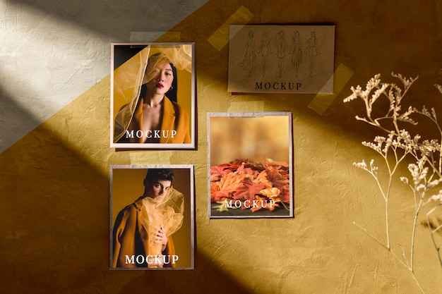 Front view of autumn moodboard mock-up