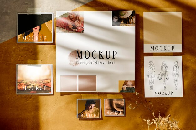 PSD front view of autumn moodboard mock-up