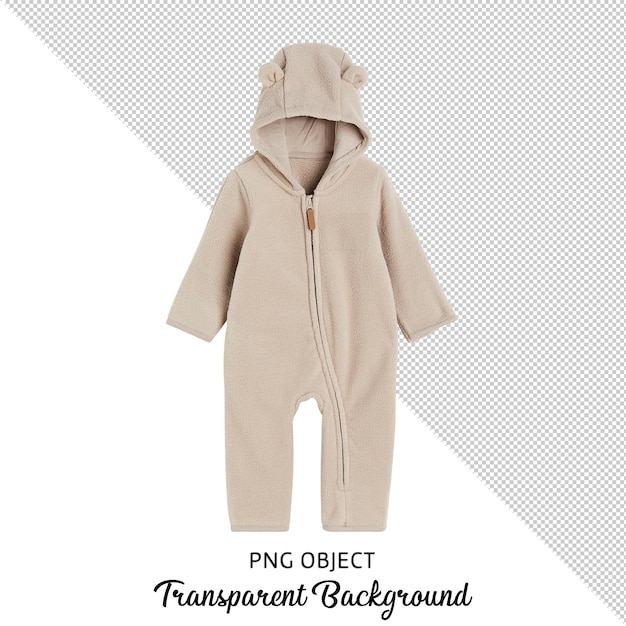 PSD front view of baby beige fleece jumpsuit on transparent background