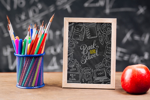 PSD front view back to school concept with chalkboard